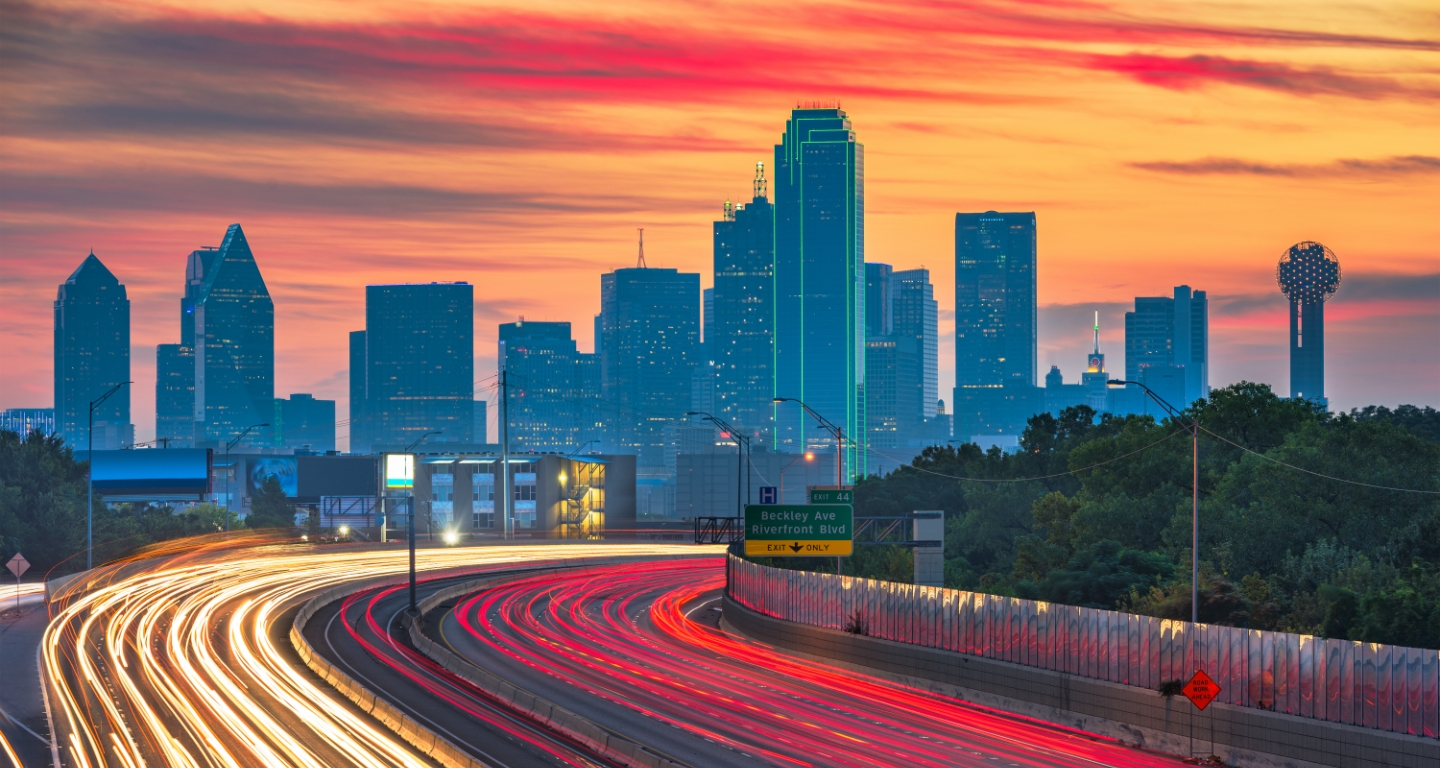 City skyline in Texas at sunset