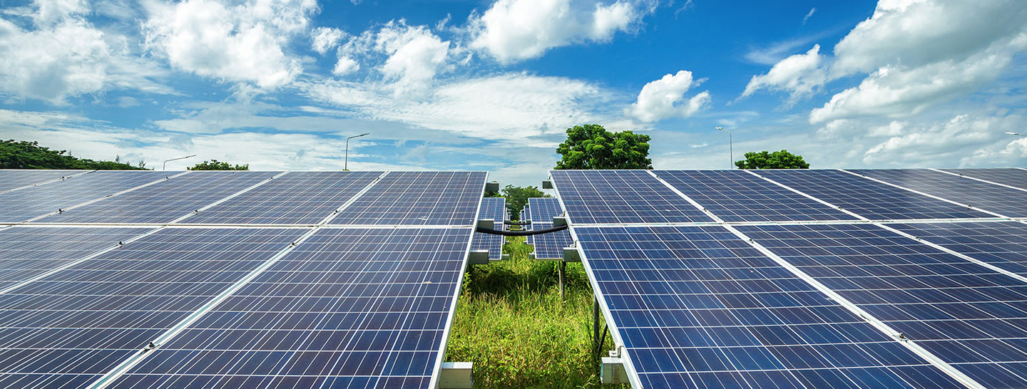 Solar panels in an open field